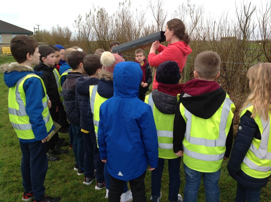 A group of school children in an outdoor class room